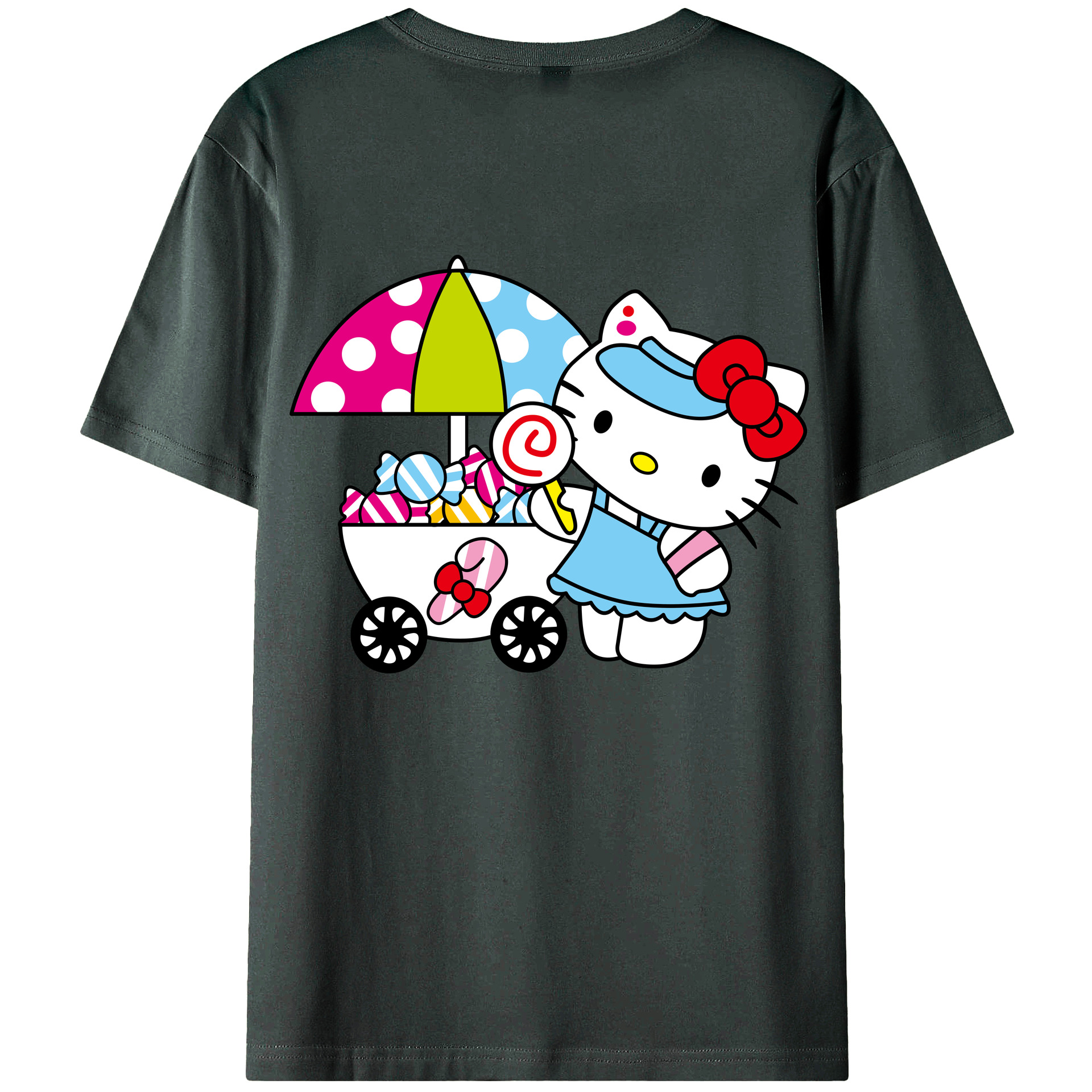 （画像用） Hello Kitty ハローキティ 綿100％ メンズ半袖Tシャツ（バックプリント） 通気性